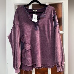 NWT Eggplant Mineral Washed Flannel Daisy Henley Long Sleeve Top by J. Her